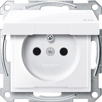 Контакт френски стандарт с капак IP44 +ICP+PiT, активно бяло, System M
