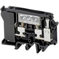 Изкючващ клемен блок, 16mm? 10A, 6.3x32mm пред., LED 12-30V, 1x1 винт, черен