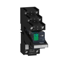 Миниатюрно реле с основа, предварително сглобено, Harmony, 12 A, 2 CO, с LED, с заключващ се тест бутон, отделно гнездо за клеми, 24 V DC