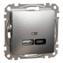 USB зарядно, Sedna Design & Elements, тип A+C, 3A, 21W, PD PPS, PRO, драскан алуминий