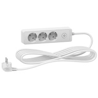 SCHNEIDER ELECTRIC Trailing lead, Unica extend, 3 Schuko, 5m cable, white
