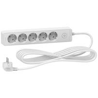 SCHNEIDER ELECTRIC Trailing lead, Unica extend, 5 Schuko, 5m cable, white