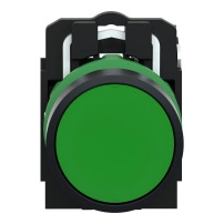 SCHNEIDER ELECTRIC Push button, plastic, flush, green, 22mm, spring return, 1NO
