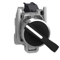 SCHNEIDER ELECTRIC Selector switch, metal, black 22mm, long handle, 3positions, stay put, 2NO