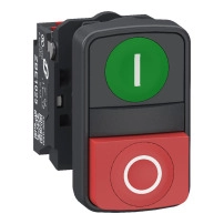 Harmony XB5, Двоен бутон, пластмаса, O22, 1 зелен, равен, маркиран с I + 1 червен, изпъкнал, маркиран с O, клема с пружинна скоба, 1 NO + 1 NC