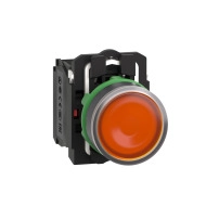 SCHNEIDER ELECTRIC Illuminated push button, plastic, orange flush, 22mm, LED, 1NO+1NC, 110-120VAC
