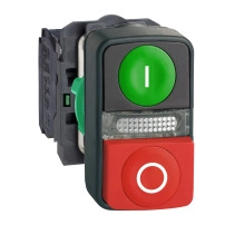 SCHNEIDER ELECTRIC Green flush/red projecting illuminated double-headed pushbutton Ø22 1NO+1NC 240V