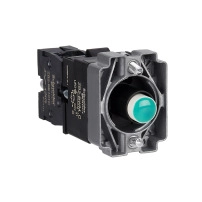 Light block with body and fixing collar, Easy Harmony XB2, metal, green, bulb 24V DC LED, 220V AC, 1NO