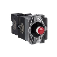 Light block with body and fixing collar, Easy Harmony XB2, metal, red, bulb 24V DC LED, 220V AC, 1NO