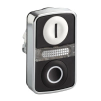 SCHNEIDER ELECTRIC Illuminated double headed push button head, metal, 22mm, 1 white flush marked I + 1 pilot light + 1 black flush marked O
