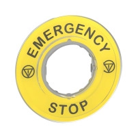 SCHNEIDER ELECTRIC Legend holder 60mm for emergency stop, yellow, marked EMERGENCY STOP