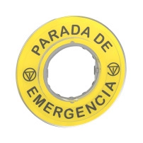 SCHNEIDER ELECTRIC Legend, plastic, yellow, 90mm, for emergency stop, marked PARADA DE EMERGENCIA